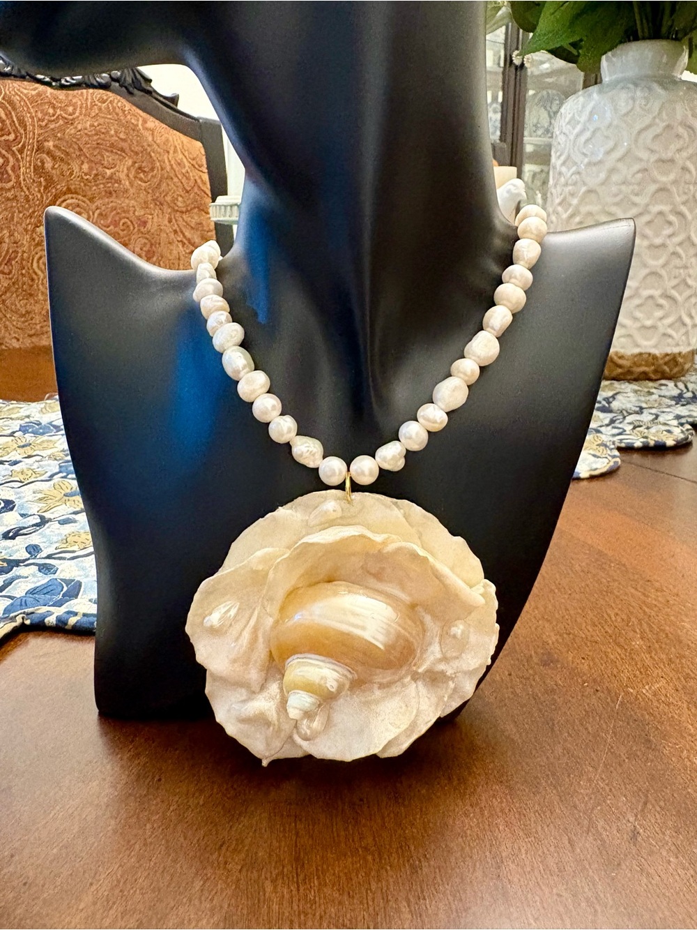 Cream Shell Pendant Pearl Necklace - Elegant Coastal Necklace